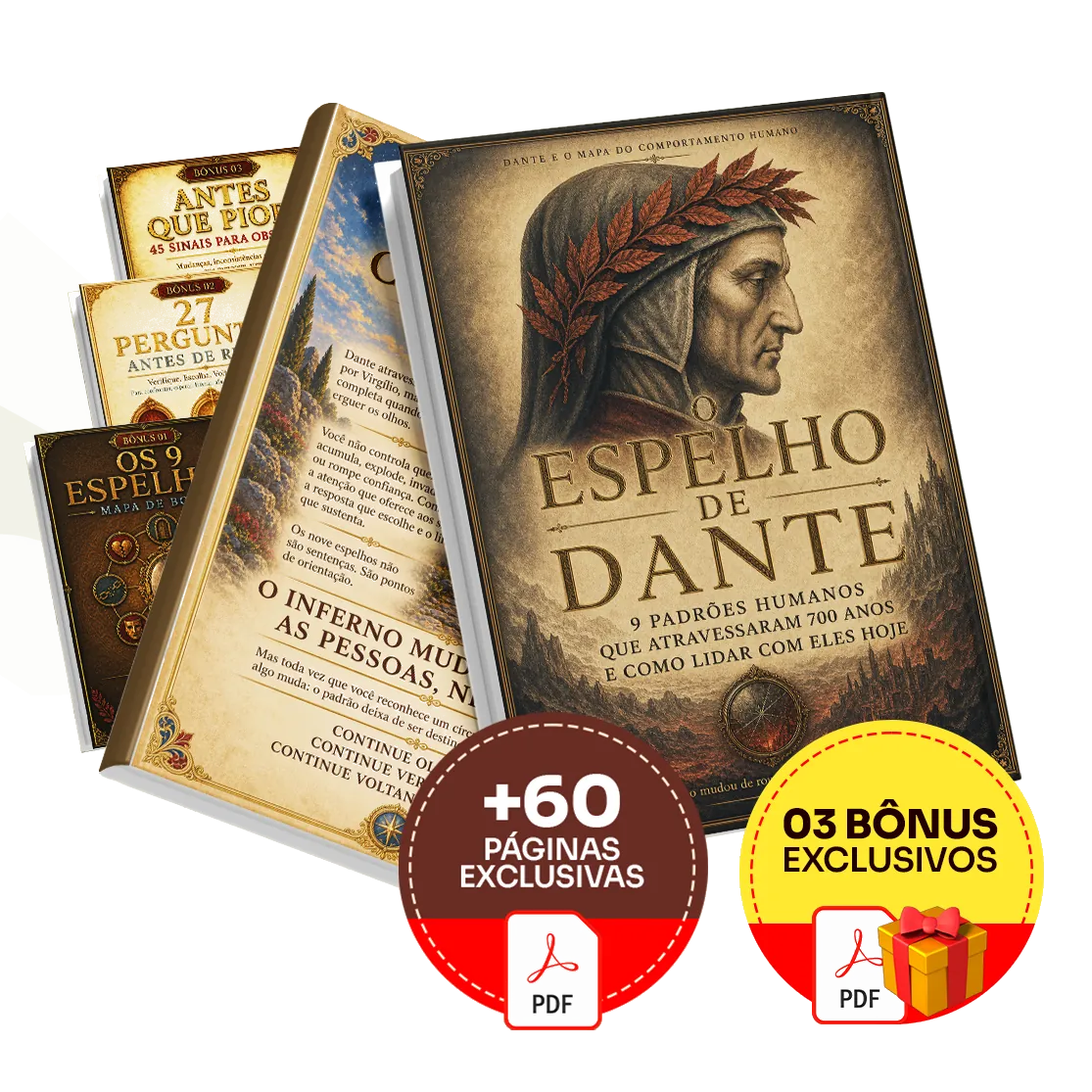 Mockup completo com O Espelho de Dante e os bônus