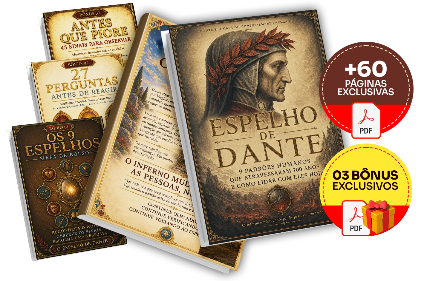 Mockup da Edição Completa de O Espelho de Dante com bônus