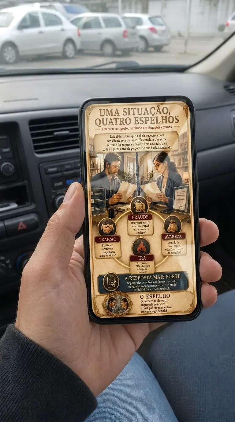 O Espelho de Dante consultado no celular dentro do carro