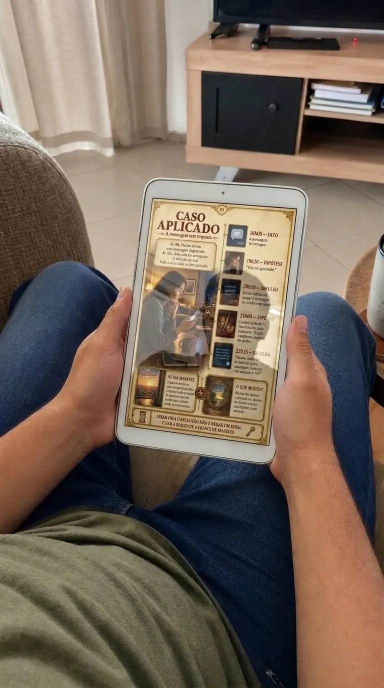 O Espelho de Dante em um tablet na sala de casa