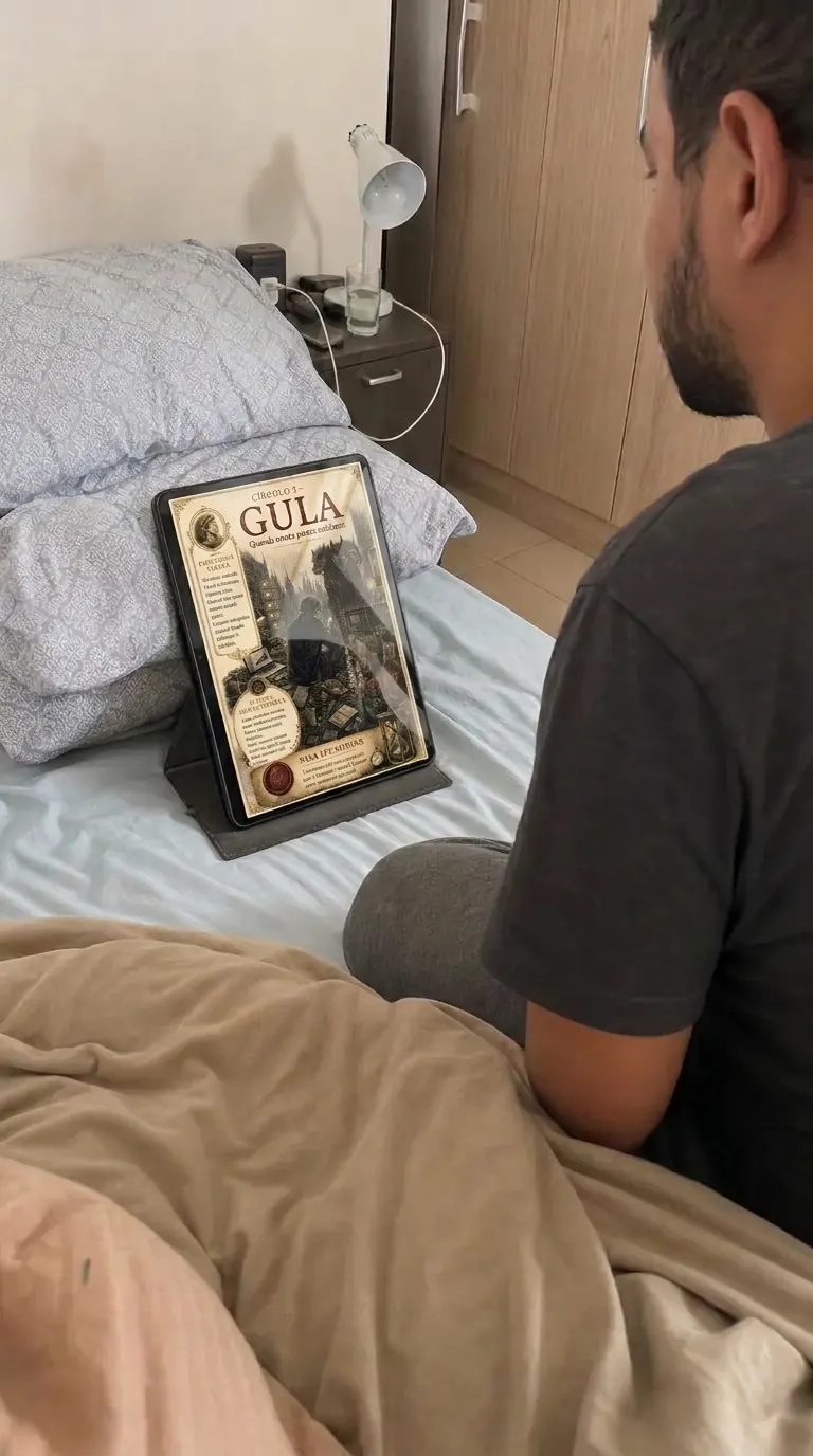 O Espelho de Dante consultado no tablet no quarto