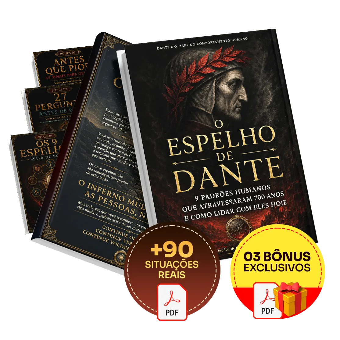Mockup completo com O Espelho de Dante e os bônus