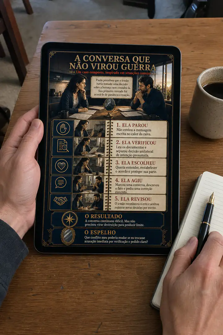O Espelho de Dante sendo consultado em um tablet sobre a mesa